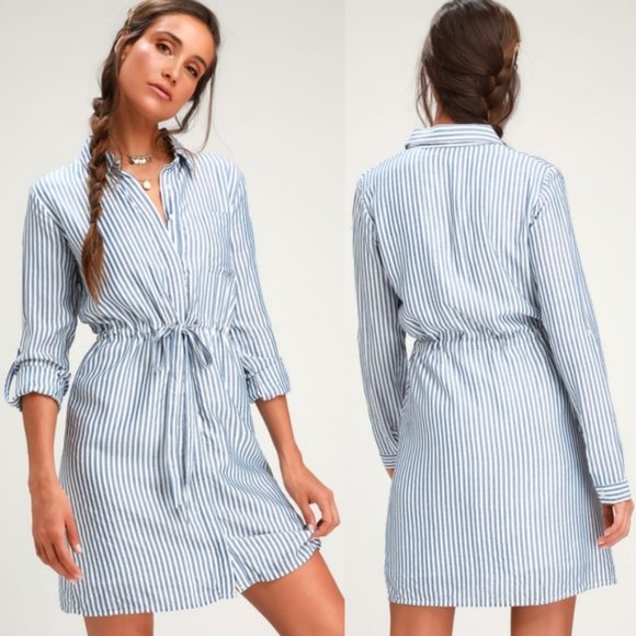 Lulus Dresses & Skirts - Lulus Lifestyle Blue and White Striped Long Sleeve Shirt Dress